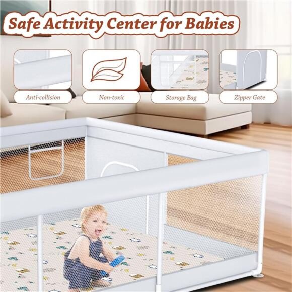 Baby Playpen with Mat 74" x 50" Large Play Yard Playpen for Babies and Toddlers - Picture 4 of 8